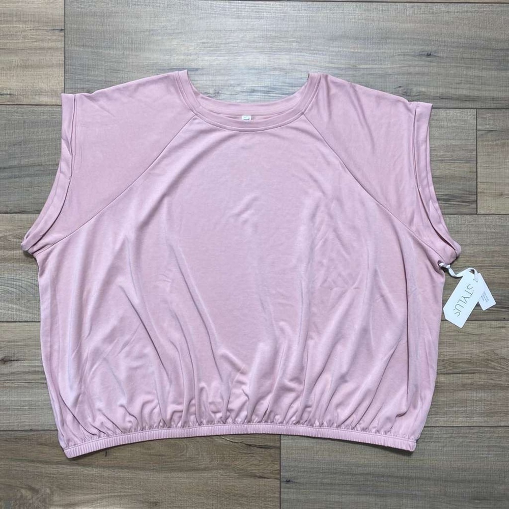 Stylus Womens Short Raglan Sleeve Elasticized Waist Top Size 2X‎ Pale Mauve